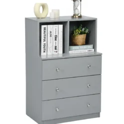 Kommode mit 3 Schubladen & 2 Fächern Sideboard aus Holz mit Kippsicherung 60 x 40 x 94 cm Grau