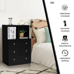 Kommode mit 3 Schubladen & 2 Fächern Sideboard aus Holz mit Kippsicherung 60 x 40 x 94 cm Schwarz