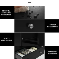 Kommode mit 3 Schubladen & 2 Fächern Sideboard aus Holz mit Kippsicherung 60 x 40 x 94 cm Schwarz