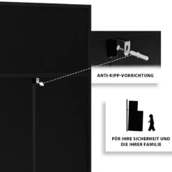 Kommode mit 3 Schubladen & 2 Fächern Sideboard aus Holz mit Kippsicherung 60 x 40 x 94 cm Schwarz