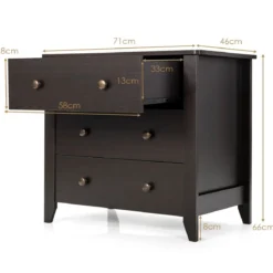 Kommode mit 3 Schubladen & Griffen aus Holz Nachttisch 71 x 46 x 66 cm Braun