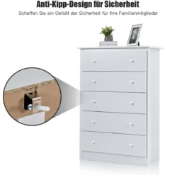 Kommode mit 5 Schubladen Holz Sideboard Modern Schubladenschrank 80 x 40 x 115 cm Weiß