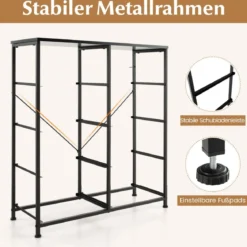 Kommode mit 8 Schubladen & Metallgestell & Tischplatte Stoffkommode 80 x 30 x 92 cm Grau