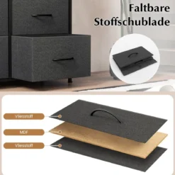 Kommode mit 8 Schubladen & Metallgestell & Tischplatte Stoffkommode 80 x 30 x 92 cm Grau