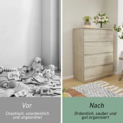 Kommode mit 5 Schubladen & Metallgleitschienen Nachttisch platzsparendes Design einfache Montage Braun
