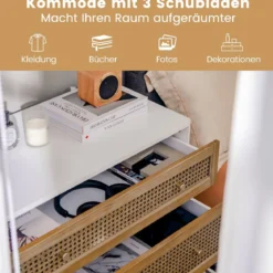 Kommode mit 3 Schubladen Moderner Schubladenschrank mit Kippschutz 80 x 40 x 78 cm Weiß und Braun