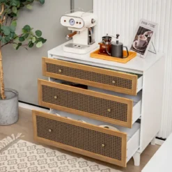 Kommode mit 3 Schubladen Moderner Schubladenschrank mit Kippschutz 80 x 40 x 78 cm Weiß und Braun