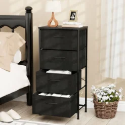 Kommode mit 4 Schubladen Schubladenschrank mit Holzplatte Sideboard mit robuster Metallrahmen Schwarz