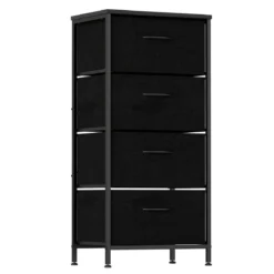 Kommode mit 4 Schubladen Schubladenschrank mit Holzplatte Sideboard mit robuster Metallrahmen Schwarz