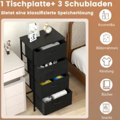 Kommode mit 4 Schubladen Schubladenschrank mit Holzplatte Sideboard mit robuster Metallrahmen Schwarz
