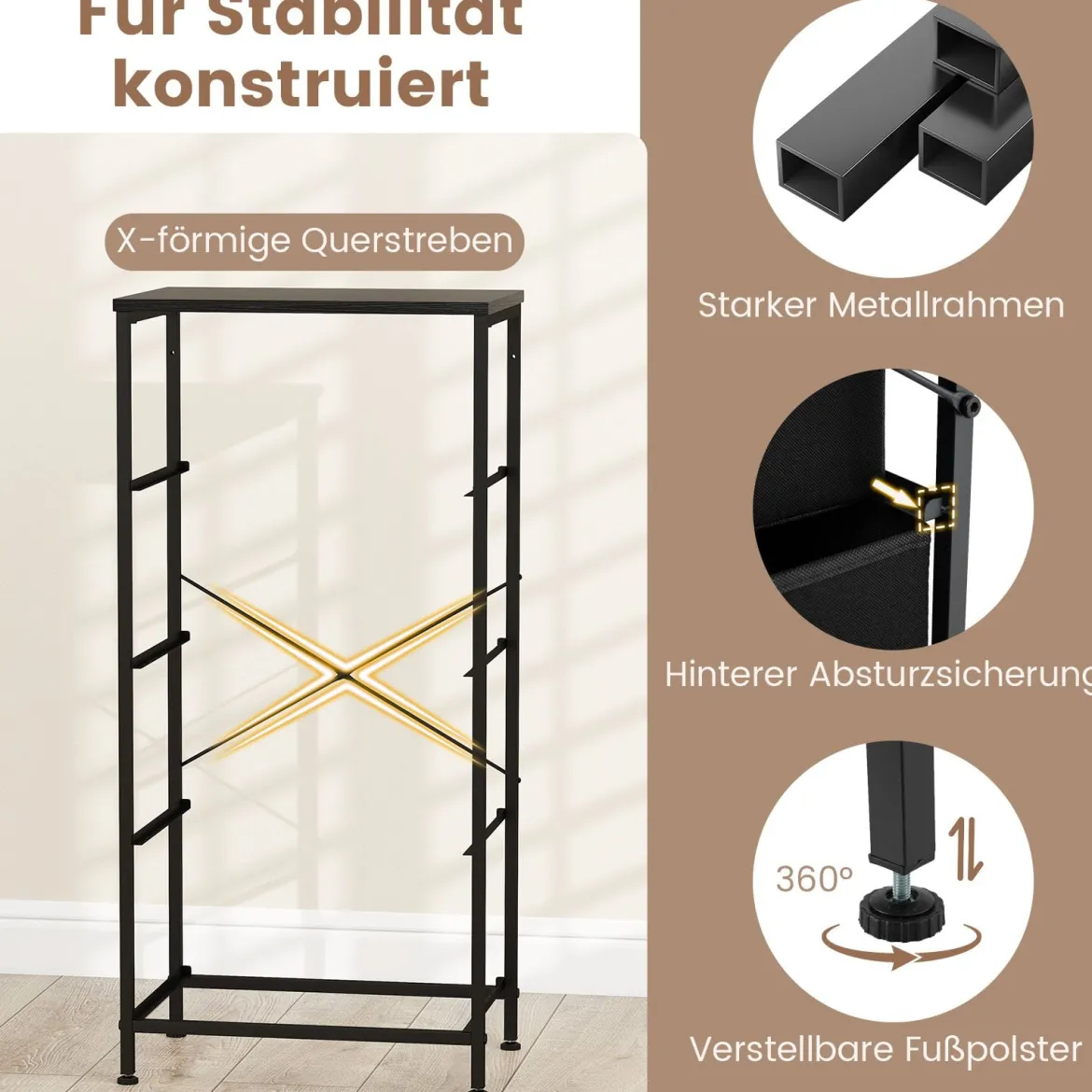 Kommode mit 4 Schubladen Schubladenschrank mit Holzplatte Sideboard mit robuster Metallrahmen Schwarz