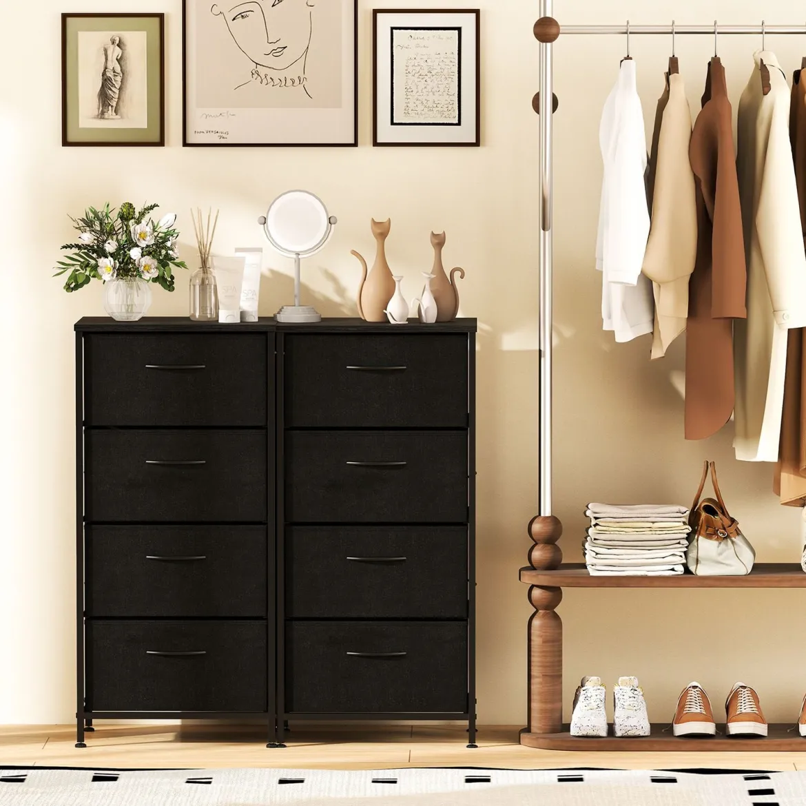 Kommode mit 4 Schubladen Schubladenschrank mit Holzplatte Sideboard mit robuster Metallrahmen Schwarz