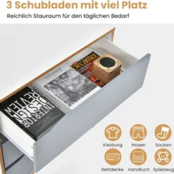 Kommode mit Schubladen Sideboard Holz Schubladenschrank für Schlafzimmer 75 x 42 x 75 cm Grau