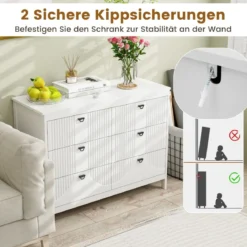 Kommode mit 6 Schubladen Sideboard Weiß aus Holz Schubladenschrank modern 106 x 40 x 79 cm
