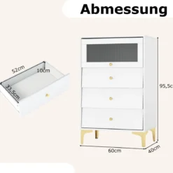Kommode mit 3 Schubladen Sideboard mit hochklappbarer Glastür Aufbewahrungsschrank Weiß
