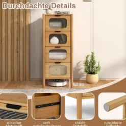 Kommode mit 4 Schubladen Sideboard aus Bambus & Gehärtetes Glas Natur 40 x 40 x 97 cm