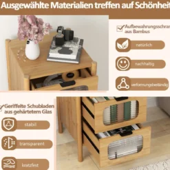 Kommode mit 4 Schubladen Sideboard aus Bambus & Gehärtetes Glas Natur 40 x 40 x 97 cm