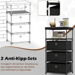 Kommode mit 3 Schubladen Stoffkommode mit Holzplatte Schwarz 40 x 30 x 81 cm