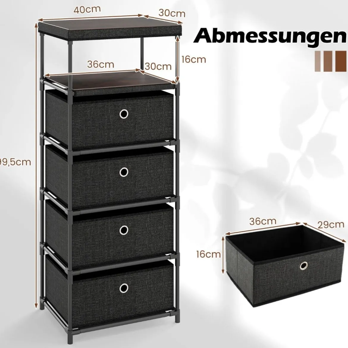 Kommode mit 4 Schubladen Stoffkommode mit Holzplatte Ablage klappbaren Stoffschubladen