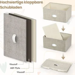 Kommode mit 3 Schubladen Stoffkommode mit Metallgestell & Tischplatte 45 x 30 x 73 cm Weiß + Hellgrau