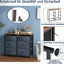 Kommode mit 6 Stoffschubladen Stoffkommode mit Kippsicherem Design 80 x 30 x 71 cm