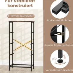 Kommode mit 4 Stoff Schubladen & Holzplatte & Metallrahmen Schubladenschrank Braun