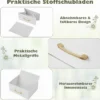 Kommode mit 4 Stoff Schubladen Schubladenschrank mit Metallrahmen Weiß + Gold