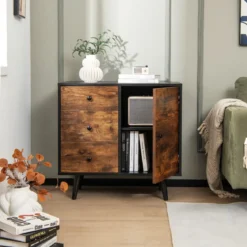 Kommode mit Tür & 3 Schubladen & Verstellbarem Regal & Kippschutz Sideboard 73 x 40 x 76,5 cm