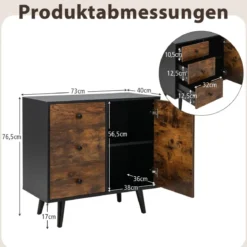 Kommode mit Tür & 3 Schubladen & Verstellbarem Regal & Kippschutz Sideboard 73 x 40 x 76,5 cm