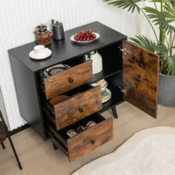 Kommode mit Tür & 3 Schubladen & Verstellbarem Regal & Kippschutz Sideboard 73 x 40 x 76,5 cm