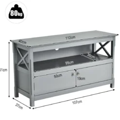 Kommode TV-Kommode für Fernseher 112 x 40 x 61 cm Grau
