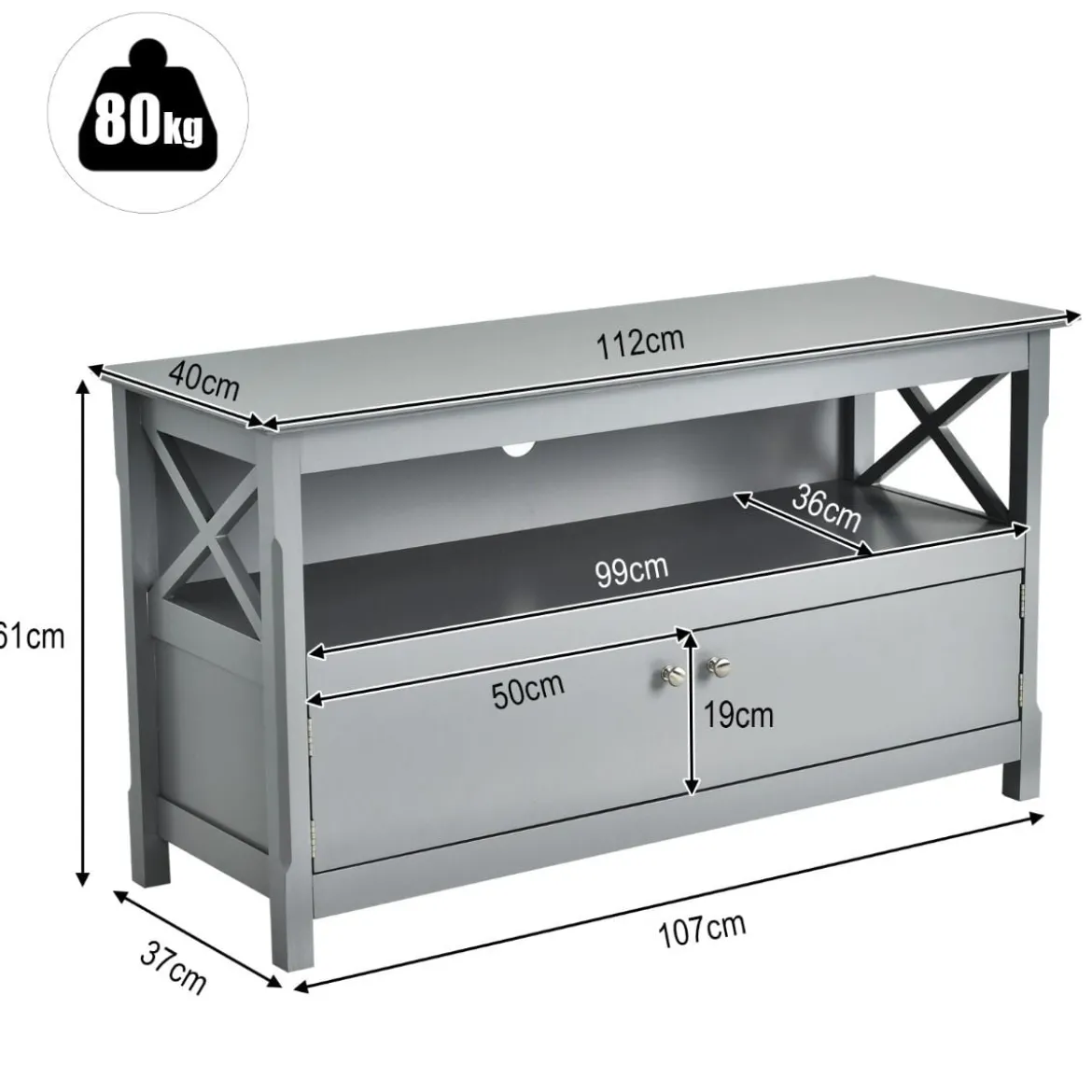 Kommode TV-Kommode für Fernseher 112 x 40 x 61 cm Grau