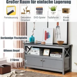 Kommode TV-Kommode für Fernseher 112 x 40 x 61 cm Grau