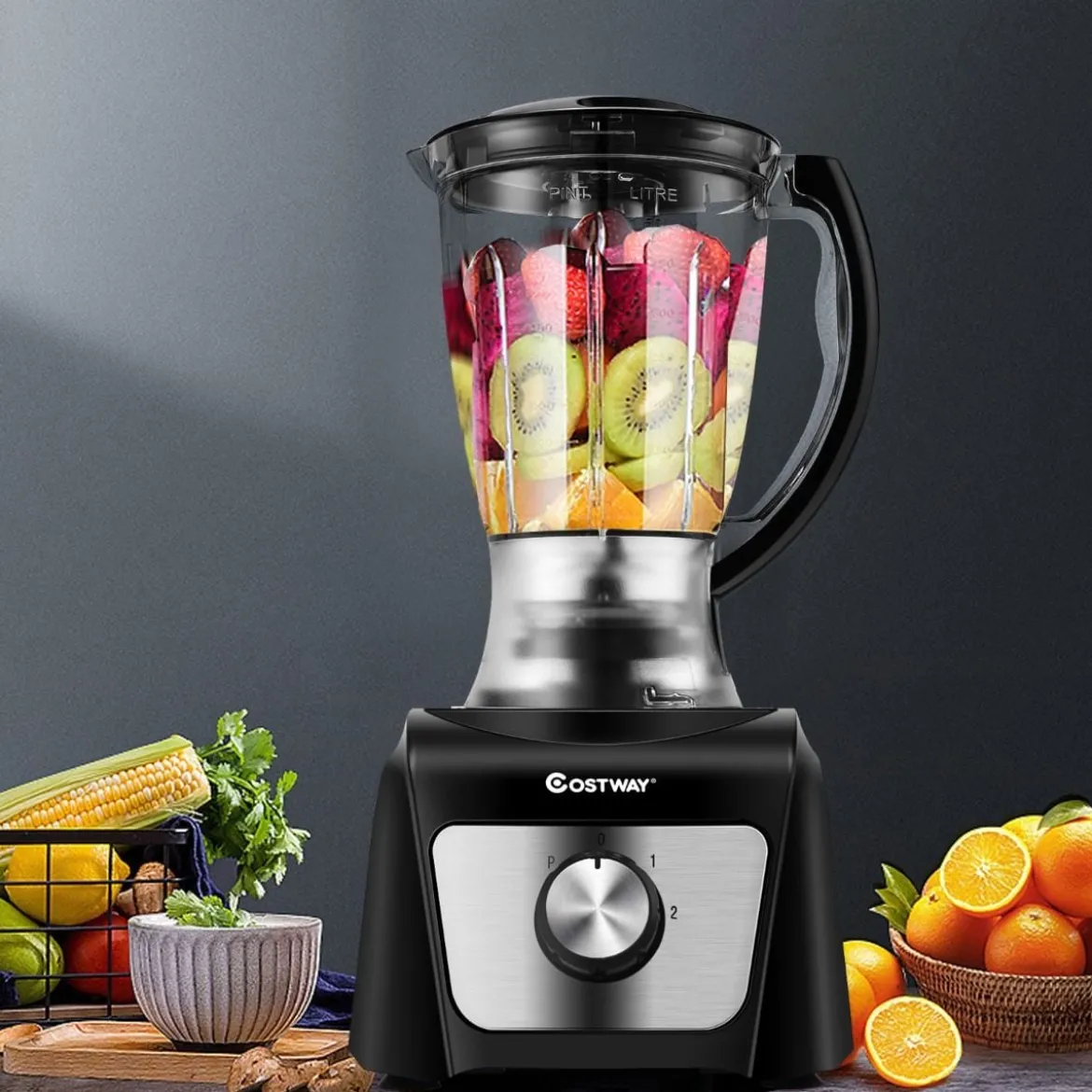 kompakte Küchenmaschine Standmixer Zerkleinerer 500W 1500ml ideal zum Zerkleinern Schneiden Schreddern Entsaften