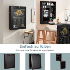 Kompakter klappbarer wandmontierter Tisch mit großem Stauraum Multifunktions Computertisch Schwarz