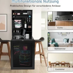 Kompakter klappbarer wandmontierter Tisch mit großem Stauraum Multifunktions Computertisch Schwarz