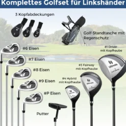 Komplette Golfschläger- & Taschenset für Linkshänder Herren tragbare leichte Golf-Standtasche