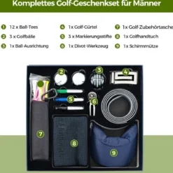 Komplettes Golf Geschenkset für Herren Golf-Zubehör Set mit 3 Golfbällen Golfgeschenk in Geschenkbox