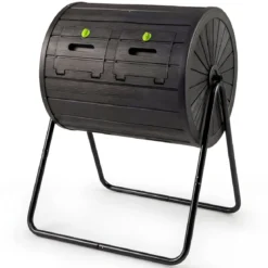 Kompost-Trommel 142 L großer Outdoor-Kompostbehälter mit zwei Kammern Schwarz