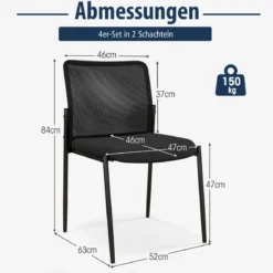 Konferenzstühle 2er Set stapelbare Besucherstühle ohne Armlehnen 63 x 52 x 84 cm Schwarz
