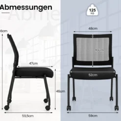 Konferenzstühle 2er Set stapelbare Besucherstühle mit Rollen armlose Stapelstühle für Büro Schwarz