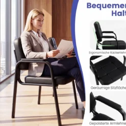 Konferenzstühle mit Gepolsterten Armlehnen Bürostühle Besucherstühle Schwarz