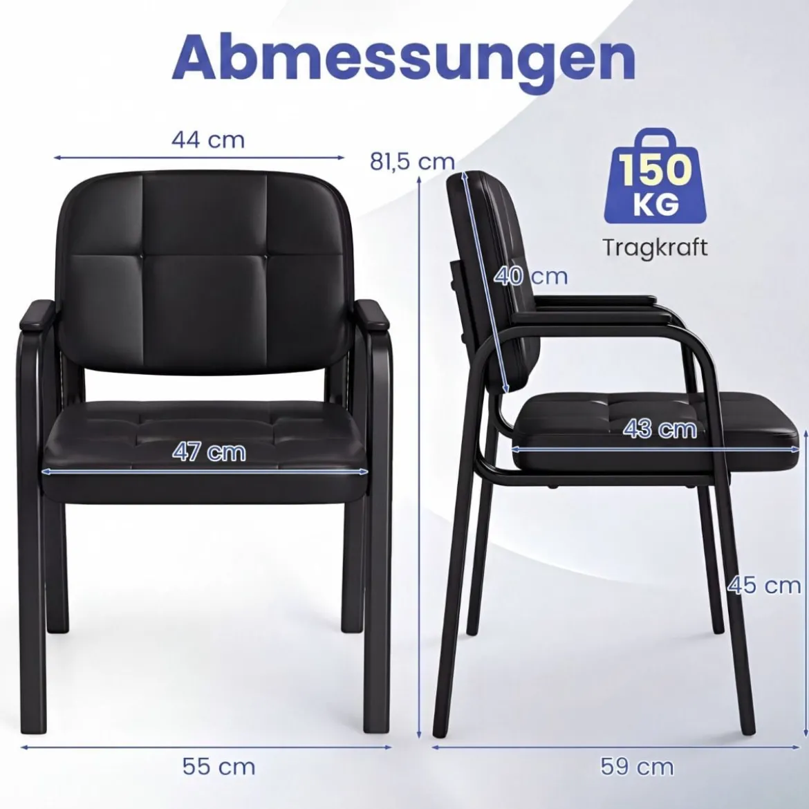 Konferenzstühle mit Gepolsterten Armlehnen Bürostühle Besucherstühle Schwarz