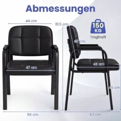 Konferenzstühle mit Gepolsterten Armlehnen Bürostühle Besucherstühle Schwarz