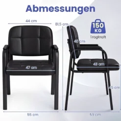 Konferenzstühle mit Gepolsterten Armlehnen Bürostühle Besucherstühle Schwarz