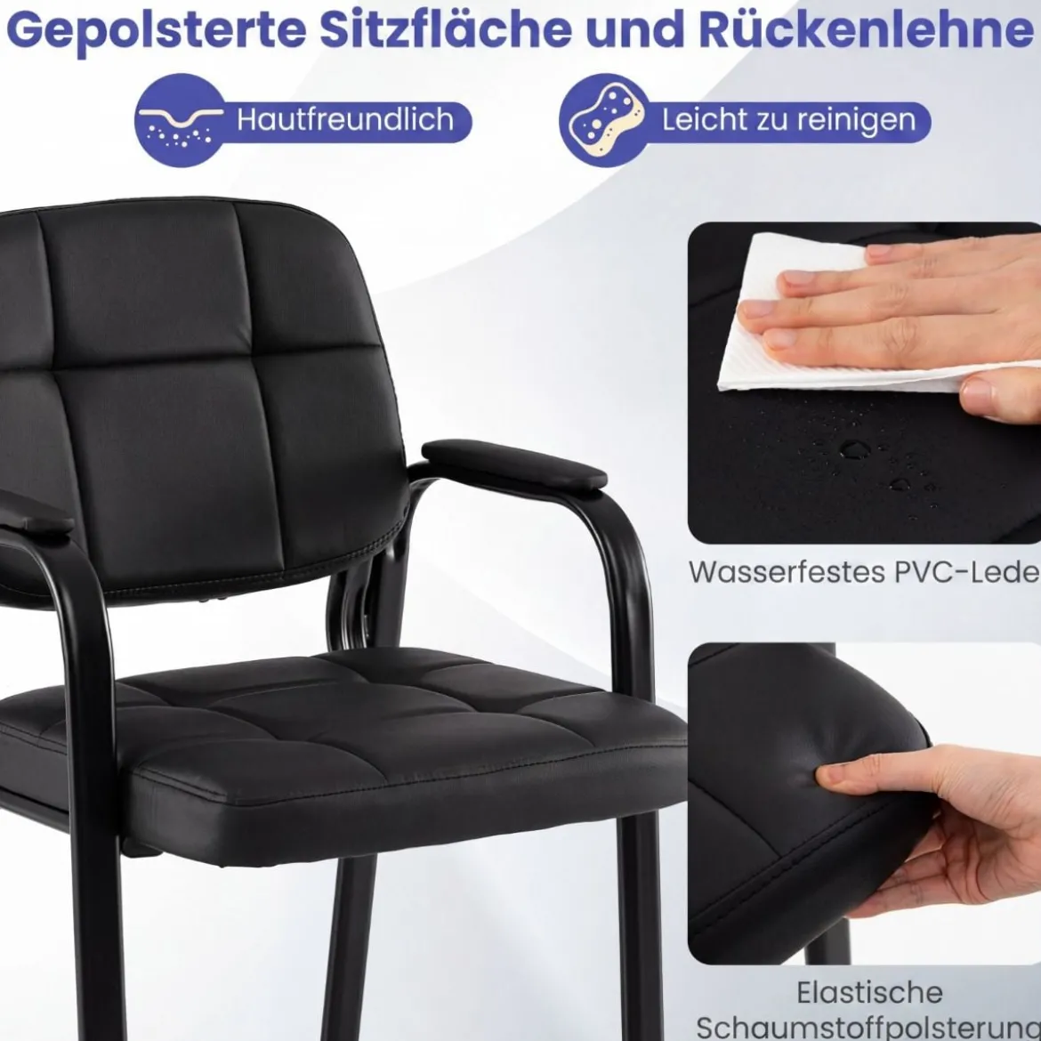 Konferenzstühle mit Gepolsterten Armlehnen Bürostühle Besucherstühle Schwarz