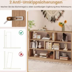 Konkaves + Konvexes Bücherregal mit Kippschutz & 3 Regalebenen Modernes Präsentationsregal Natur