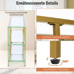 Konsolentisch aus Glas mit 3 Ebenen 100 cm langer Couchtisch Gold