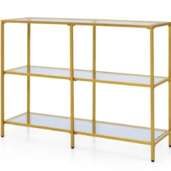 Konsolentisch aus Glas mit 3 Ebenen 100 cm langer Couchtisch Gold