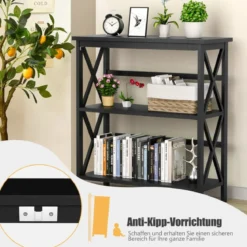 Konsolentisch aus Holz mit Kippschutz & Stabilem Rahmen Moderner Beistelltisch 79 x 32 x 86 cm Schwarz